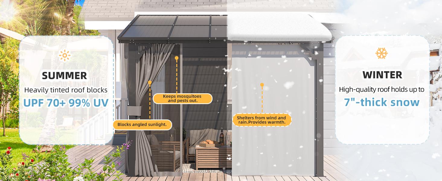 【Multiple packages arrived at different times】AECOJOY Gazebo for Patio, Hard Top Large Wall-Mounted Heavy Duty Gazebo Pergola with Curtains and Mosquito Netting Outdoor Canopy Shelter Outdoor Canopy Sun Parasol Umbrella