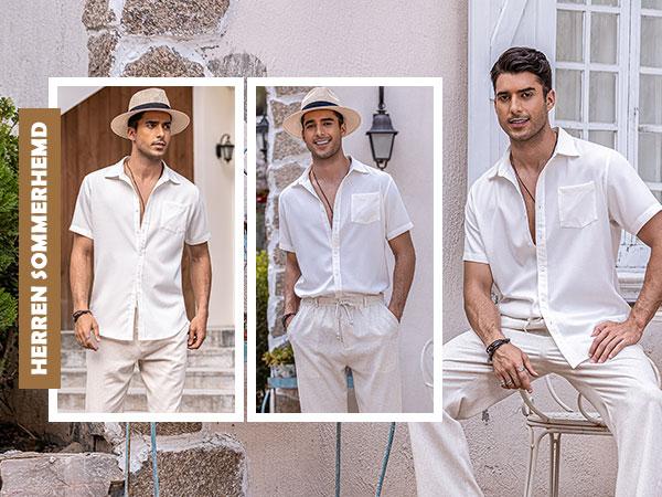 COOFANDY Men's Linen Shirts Casual Button Down Short Sleeve Summer Beach Dress Shirt Menswear Soft Classic Chino Plain Top Elegant Stylish