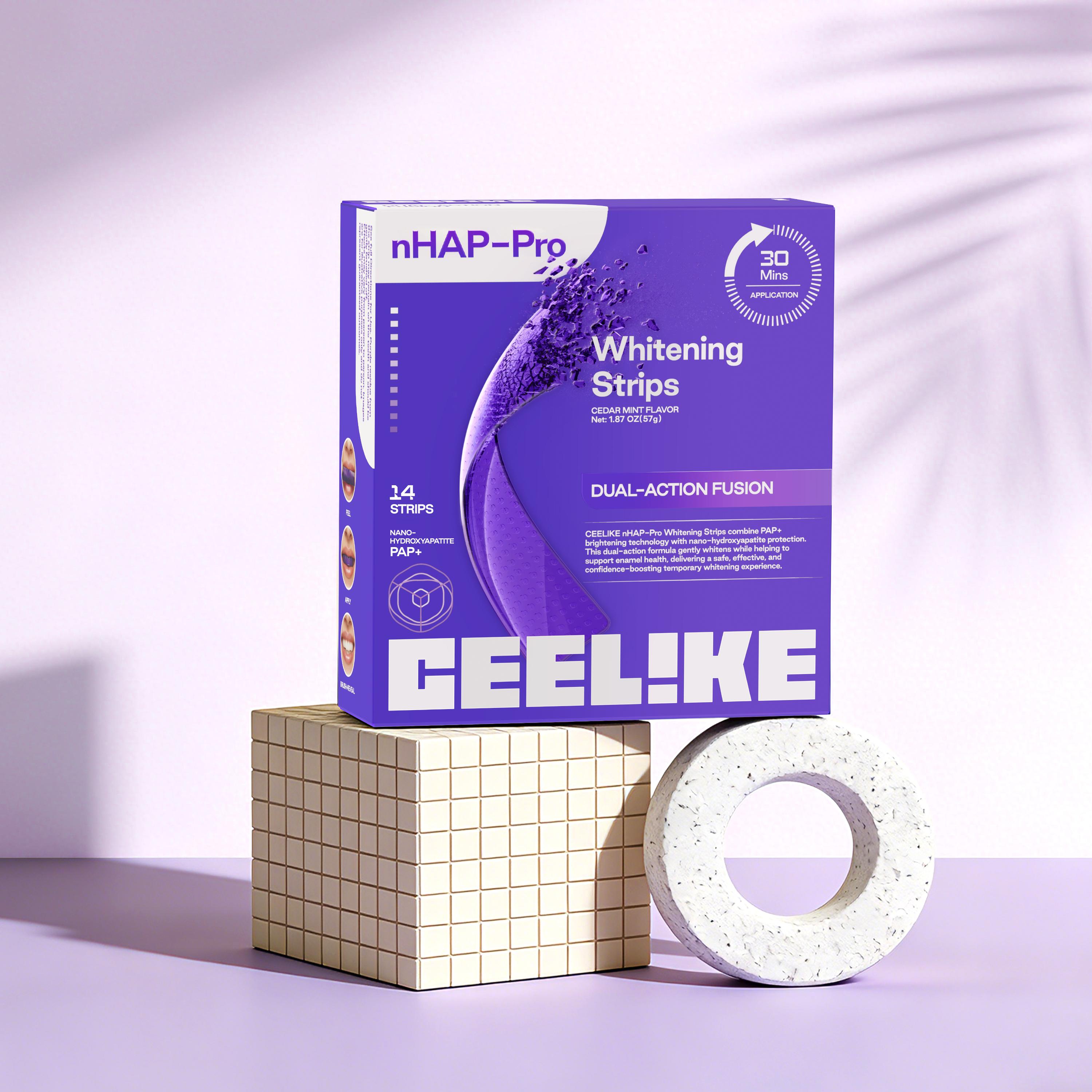 CEELIKE  Purple Teeth Whitening Strips  With Free Cheek Retractor - 7/21 Whitening Sessions -Nano-Hydroxyapatite Safe for Enamel - Non Sensitive Teeth Whitening - Peroxide-Free