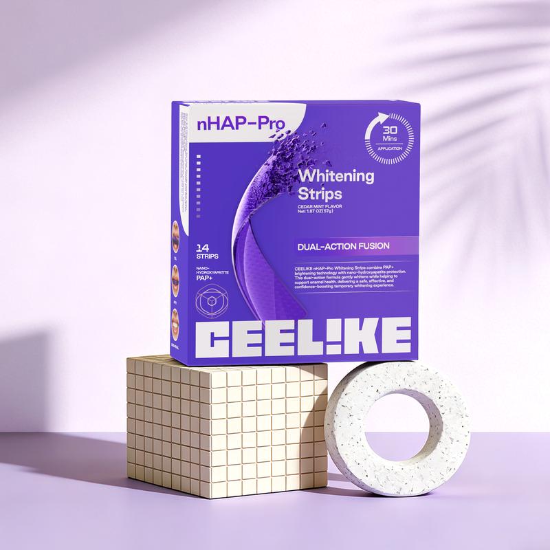 CEELIKE  Purple Teeth Whitening Strips  With Free Cheek Retractor - 7/21 Whitening Sessions -Nano-Hydroxyapatite Safe for Enamel - Non Sensitive Teeth Whitening - Peroxide-Free