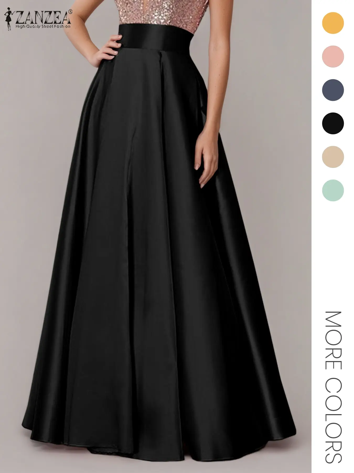 Women's Solid Satin High Waist Fitted Flare Skirt, Trendy Flirty Skirt, Flared Skirts, Elegant Fashion A Line Maxi Skirt for Party Dating Wear, Ladies Bottoms for All Seasons, Womenswear