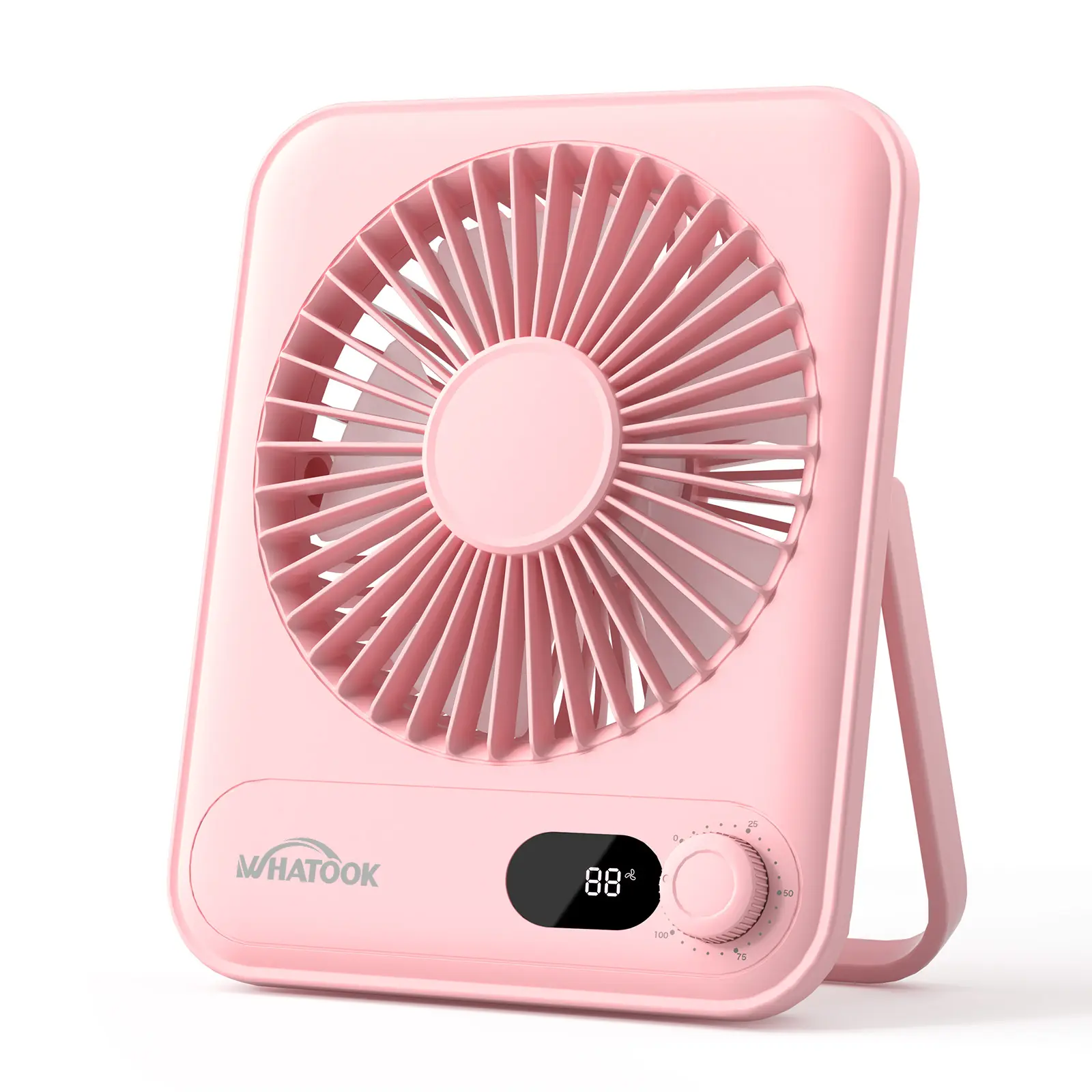 WHATOOK Rechargeable Pocket Fan - 2 Sizes (Small Mini Mobile, Large Desktop), 2000mAh Charging Battery, Rotatable, Digital Display, USB Fans, Cool Gadgets, Household Desk Accessory for Bedroom, Camping
