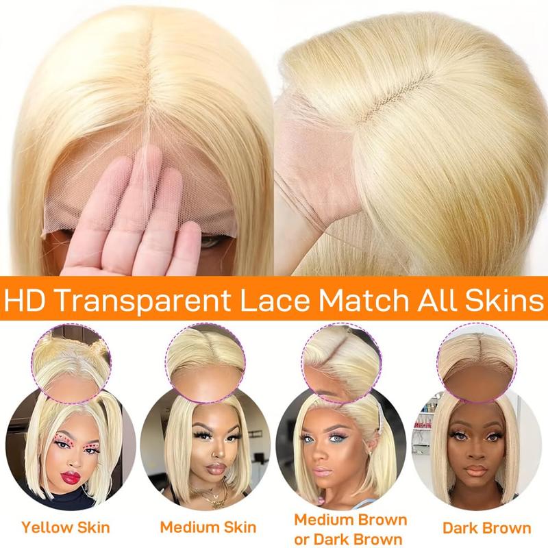 GK 12 Inch 613 Blonde Bob Wig Human Hair 180 Density Straight Lace Front Wigs Human Hair Pre Plucked 613 Lace Front Wig Human Hair Short Blonde Wig 13x4 HD Lace Frontal Short Bob Wigs for Black Women