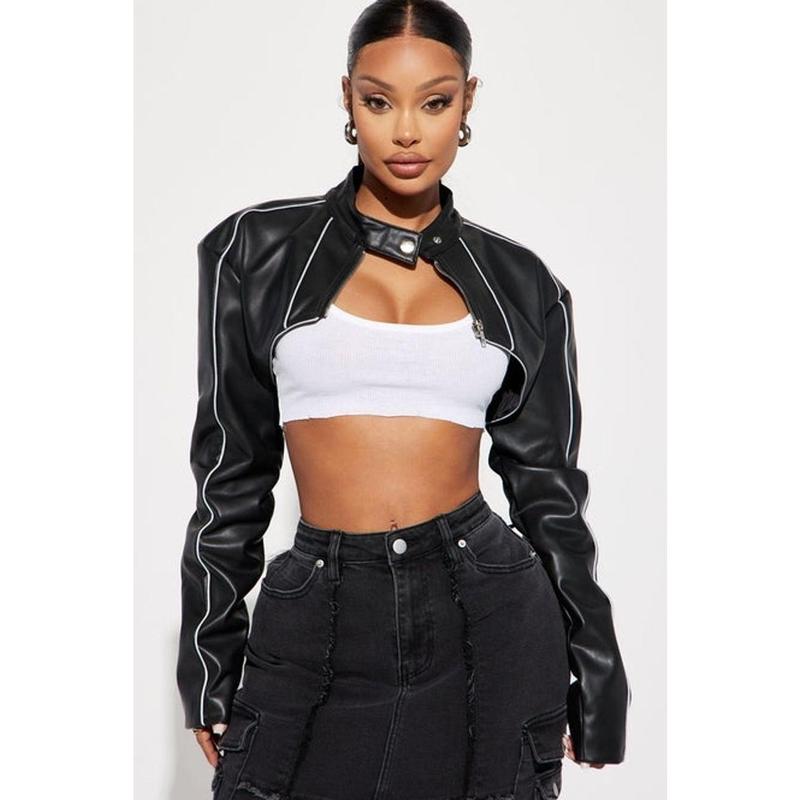 Jessie Faux Leather Cropped Bolero Jacket - Black 3
