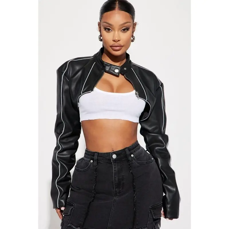 Jessie Faux Leather Cropped Bolero Jacket - Black 3