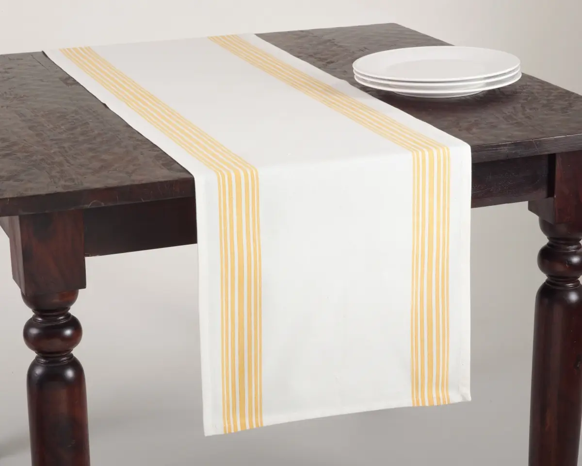 SARO 519.Y1672B Classic Cotton Table Runner - 16x72 in. Rectangular, Striped Design, Fresh Hues, Hand Washable, for Table Decor - Yellow