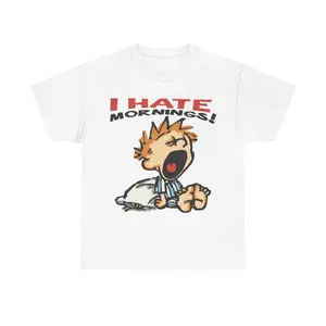[100% Cotton] Oversized Vintage I Hate Mornings Tshirt, Retro Cartoon Tshirt, Baggy Fit Graphic Tee, Vintage Tshirt, Trendy Tshirt, Y2K, Vintage 90S Tee Golf Gift T-Shirt For Men And Women