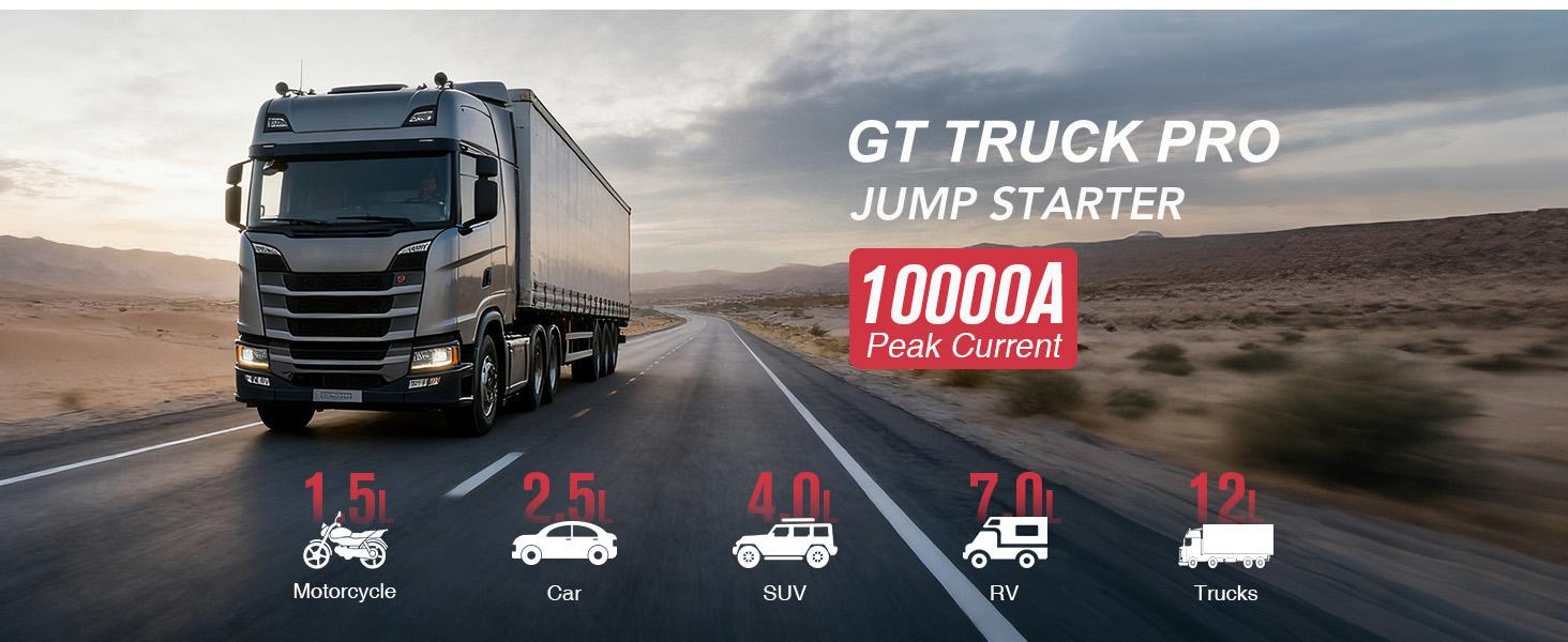 GOOLOO GT-Truck Pro 10000A Peak Car Jump Starter, 64000mAh Portable Battery Booster Pack, Powerful Emergency Starter for 8.0L Diesel Trucks & Heavy Duty Vehicles, LED Flashlight, Smart Safety Clamps