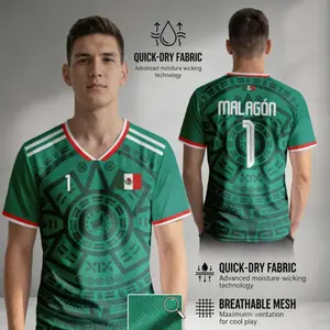 Mexico 2026 football jersey, Aztec design, men's t-shirt for national team fans, lightweight sportswear #darkgreen