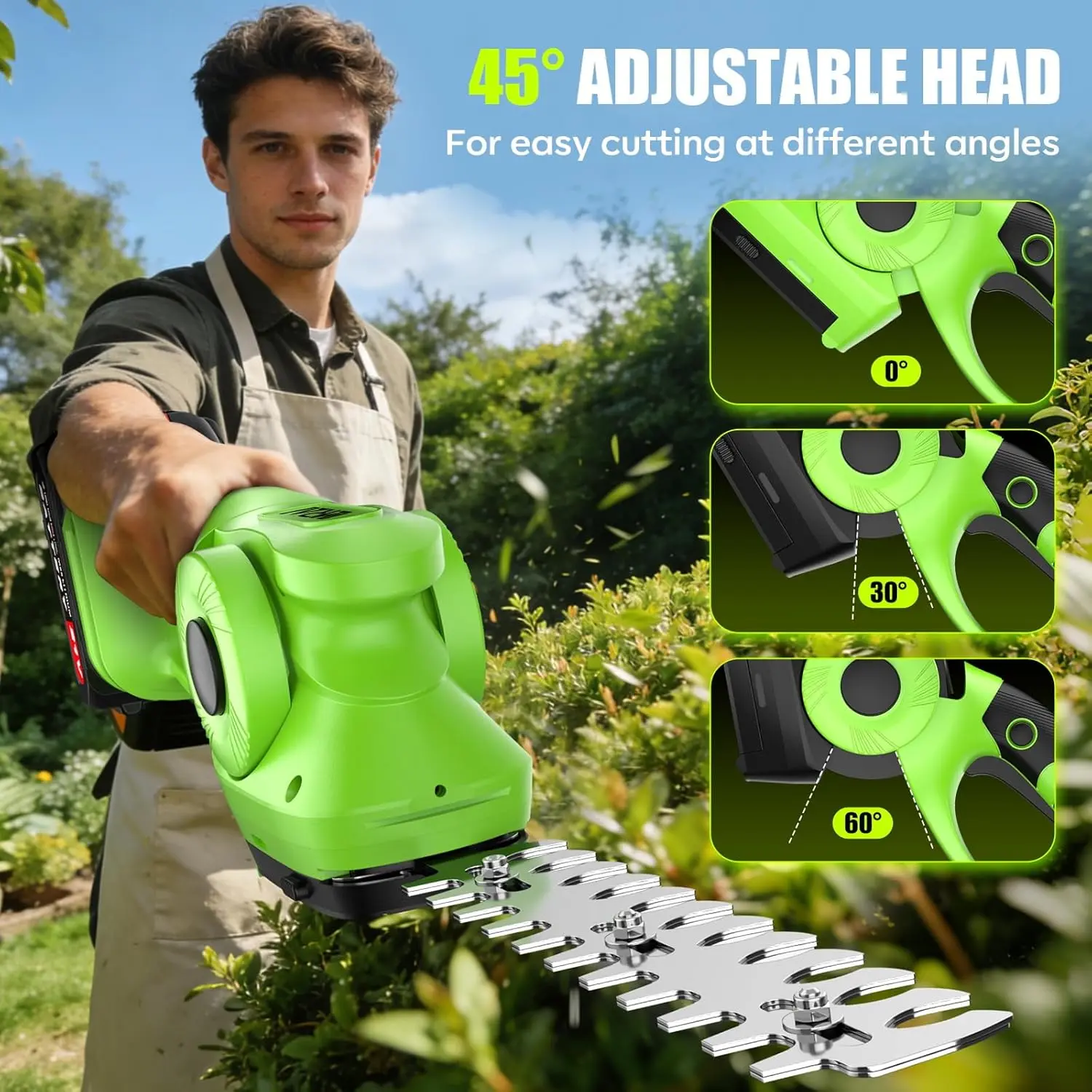 2-in-1 600W Brushless Cordless Hedge Trimmer Kit, 21V Battery-Operated Shrub Trimming Tool, Lightweight Garden Cutting Tool for Home Use