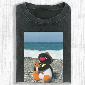 Funny Animal Vintage Graphic Tee, Pingu T-Shirt, Unisex Meme Cringe Funny Shirt, Menswear Womenswear Streetwear Cotton