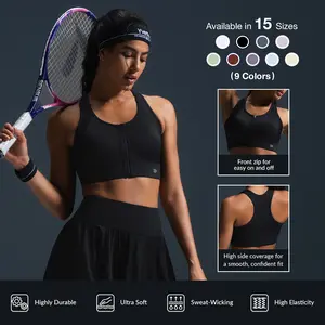 Yvette Enfold Zip Front Racerback Padded Running Bra Women's High Support Sports Bra E100501A19 Lightweight Mesh Fabric Molded Cups Breathable Hiit Workout Bra for Athlete Exercise Training Fathersdaygift