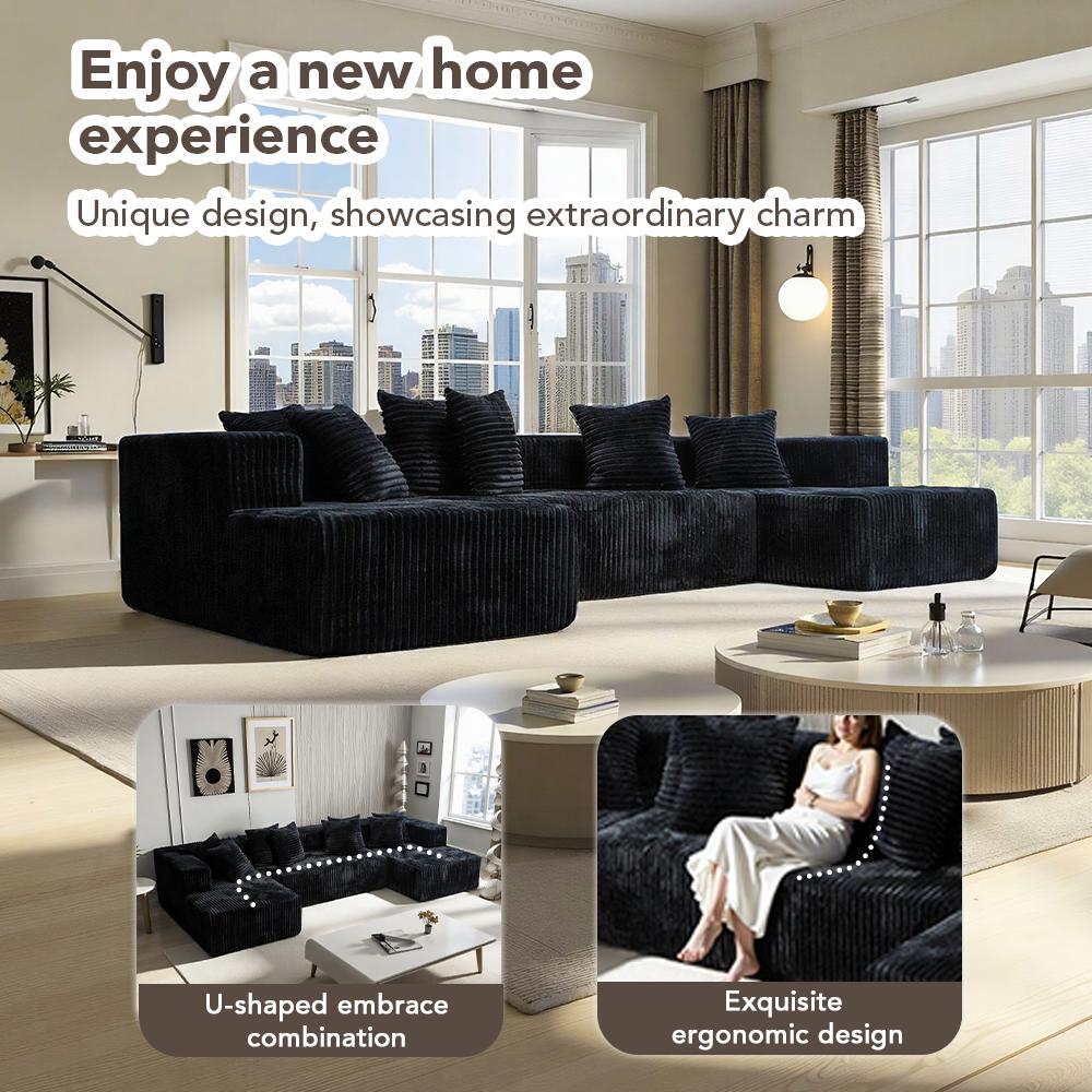 132'' U-shape Modular Corduroy Sofa Modern Living Room Comfortable No Assembly Needed Popular Boneless Sectional Couch Loveseat Couch Sleek boneless sectional couch bean bags furniture living room