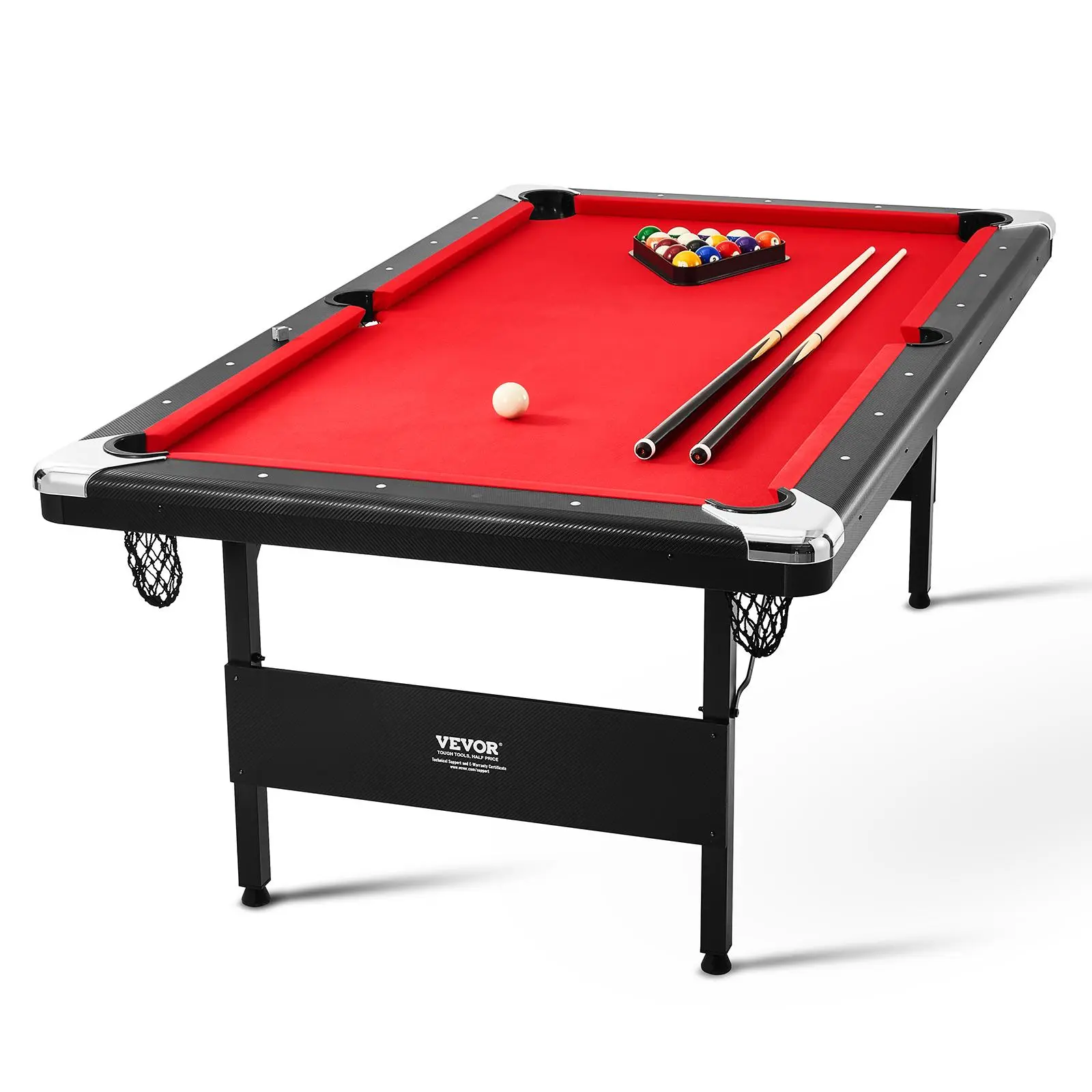VEVOR Billiards Table,  7 ft Pool Table, Portable Foldable Space-Saving Table, Billiard Table Set Includes Balls, Cues, Chalks and Brush, Black with Red Cloth, Perfect for Family Game Room Kids Adults