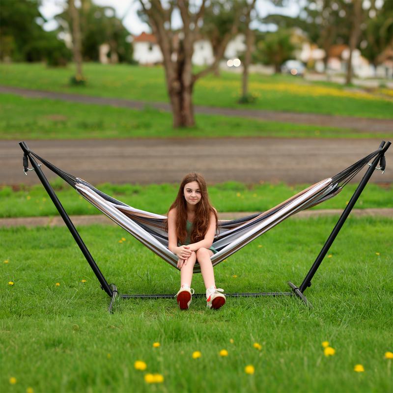 Hammock with Stand Included 450lb Capacity Steel Stand, Premium Carry Bag Included and Two Anti Roll Balance Beam