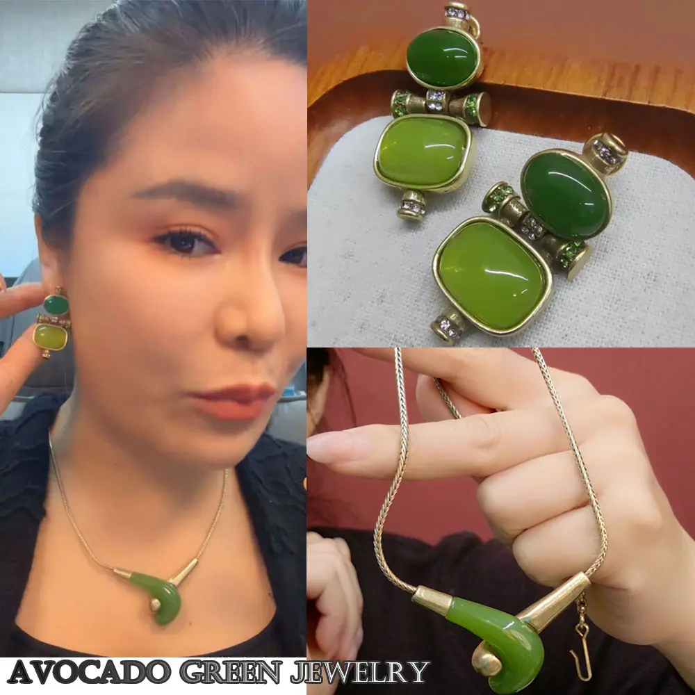 Women's Paris-Inspired Avocado Green 2-Piece Costume Jewelry Set - Earrings & Choker Necklace, Spring Bright Dopamine Color Scheme, Birthday Gifts Ideas
