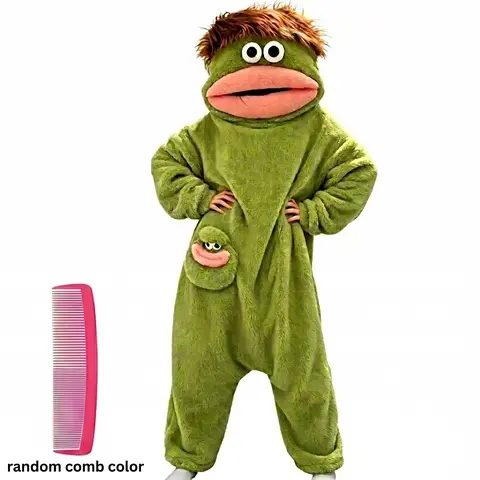 Funny Big Mouth Monster Onesie Pajamas with Large Comb – Oversized Plush Fleece Hooded One Piece for Sleep & Party,Halloween Gift, Costume Jumpsuit Loungewear Nightwear