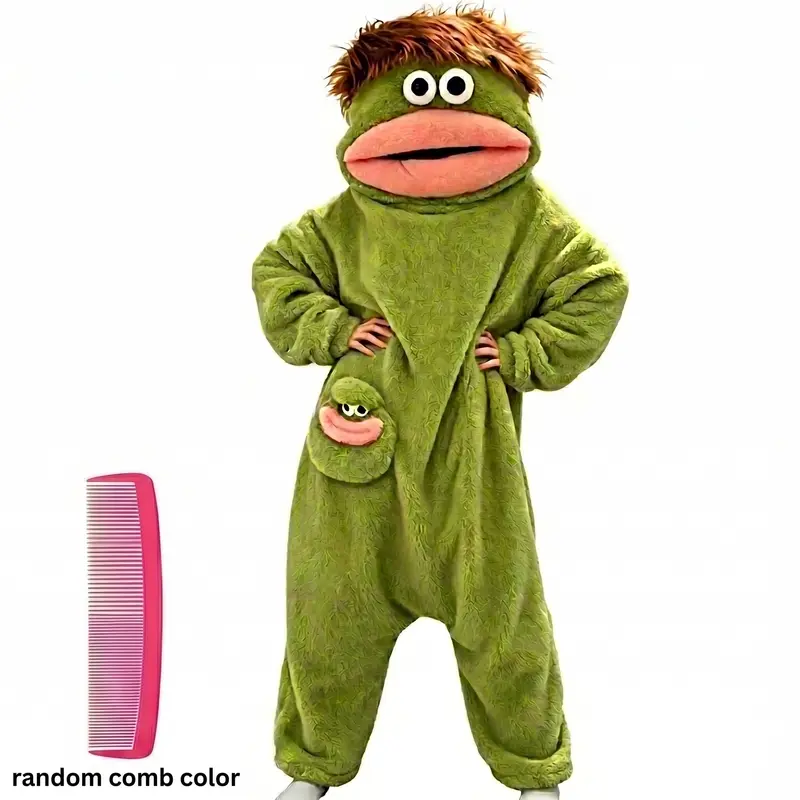 Funny Big Mouth Monster Onesie Pajamas with Large Comb – Oversized Plush Fleece Hooded One Piece for Sleep & Party,Halloween Gift, Costume Jumpsuit Loungewear Nightwear