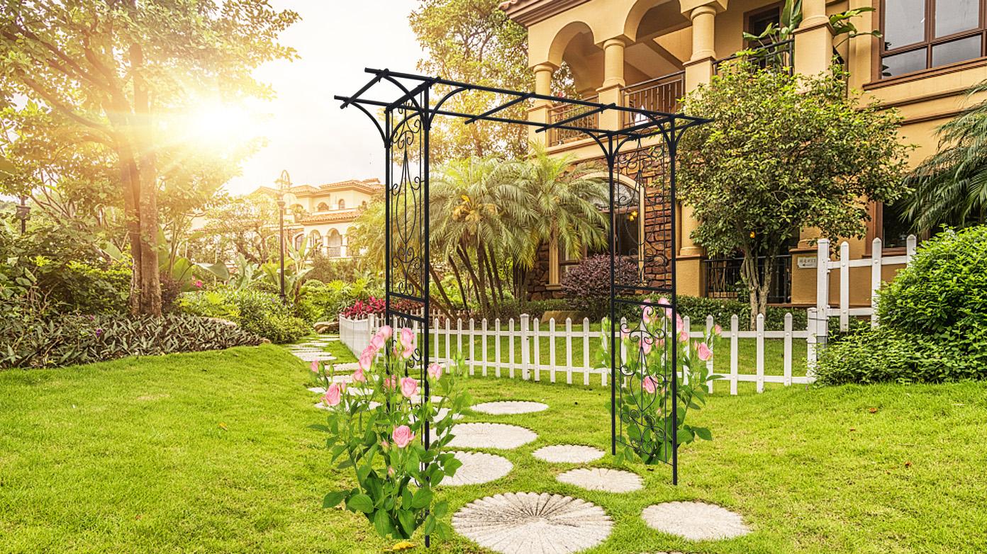 Black Metal Garden Arch 80.3''L×20.47''W×81.1''H | Outdoor Rose & Climbing Plant Support