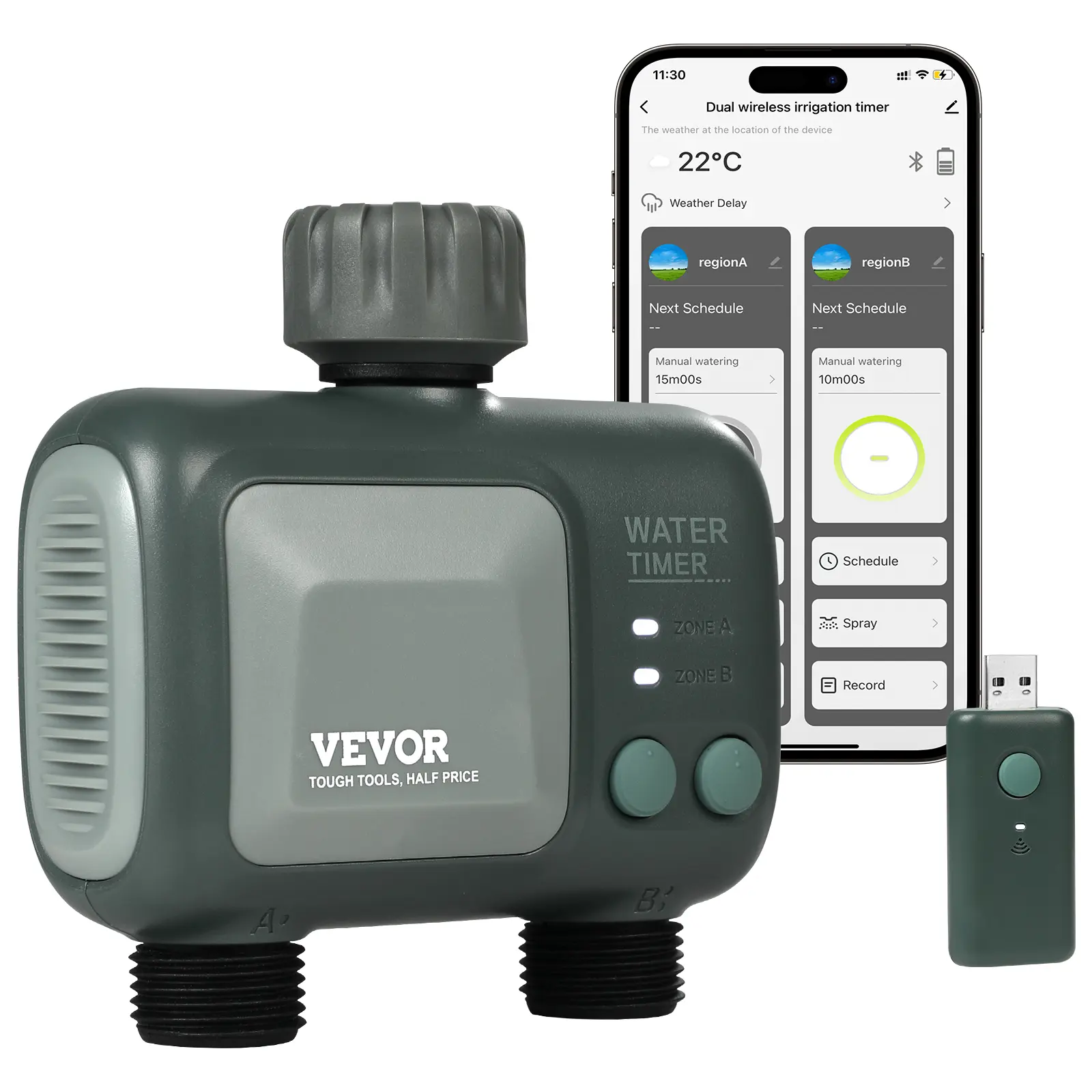【Summerfinds】VEVOR 2-Outlet WiFi Sprinkler Timer, Brass Inlet Smart Hose Faucet Timer, 2.4Ghz WiFi/Bluetooth APP Control, Alexa & Google Assistant Voice Control, IPX6, 5 Unique Schedules, Rain Delay, for Yard Watering Systems, Outdoor Sprinklers