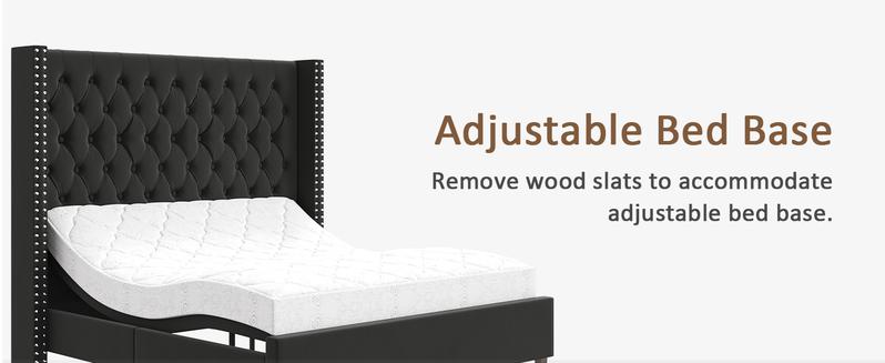 AMERLIFE 61.4" Tall Bed Frame, Modern Upholstered Bed, Wingback Headboard, Velvet Tufted Handcrafted Pleat Deep Button/Comfort Luxury Design/Interior Wood Slats/No Box Spring Needed, Queen/King Size/Best Gift Ideas/Christmas Gifts