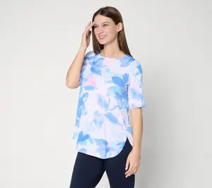 Susan Graver Petite Printed Liquid Knit Tunic with Shorttail Hem