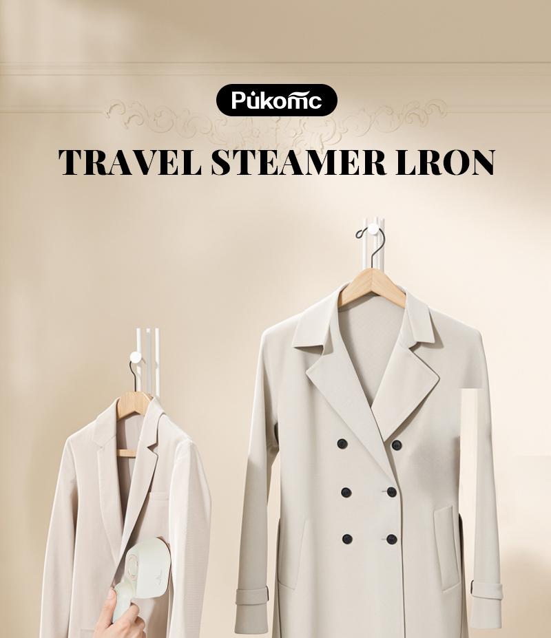 Pukomc 1050W Mini Handheld Steam Iron – Quick Heat, Dual Nozzles, Rotating Handle for Easy Wrinkle Removal, Compact & Lightweight.