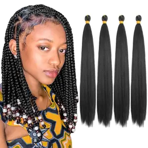 Kinky Straight Crochet Hair Bundles 14 Inch Natural Black Kinky-yaki Bone Straight Braiding Hair Pre-Stretched Vixen Crochet Braids Soft Synthetic Texture Extension for Women (1B, 4 Bundles)