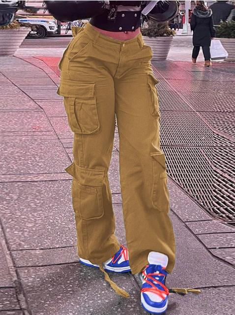 Cargo Pants Women High Waist Wide Leg Casual Pantswith 8 Pockets Brown Cargo Pants Women Y2K Style whaletail - 708321