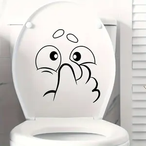 Humorous Expression Toilet Sticker, Bathroom Decorative Adhesive Decal, Fun Wall Decoration for Bathrooms & Restrooms, Bathroom Decorations