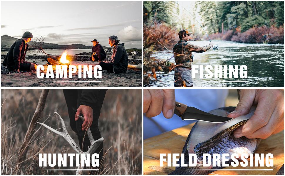 #JumpstartSale Swiss+Tech 2 Pack Fixed Blade Hunting Knife Set, 6-1/2" Skinning Knife and 7” Gut Hook Knife, Hickory Handle&Full-Tang, Perfect for Field Dressing, Deer Hunting, Fishing, Camping, Survival