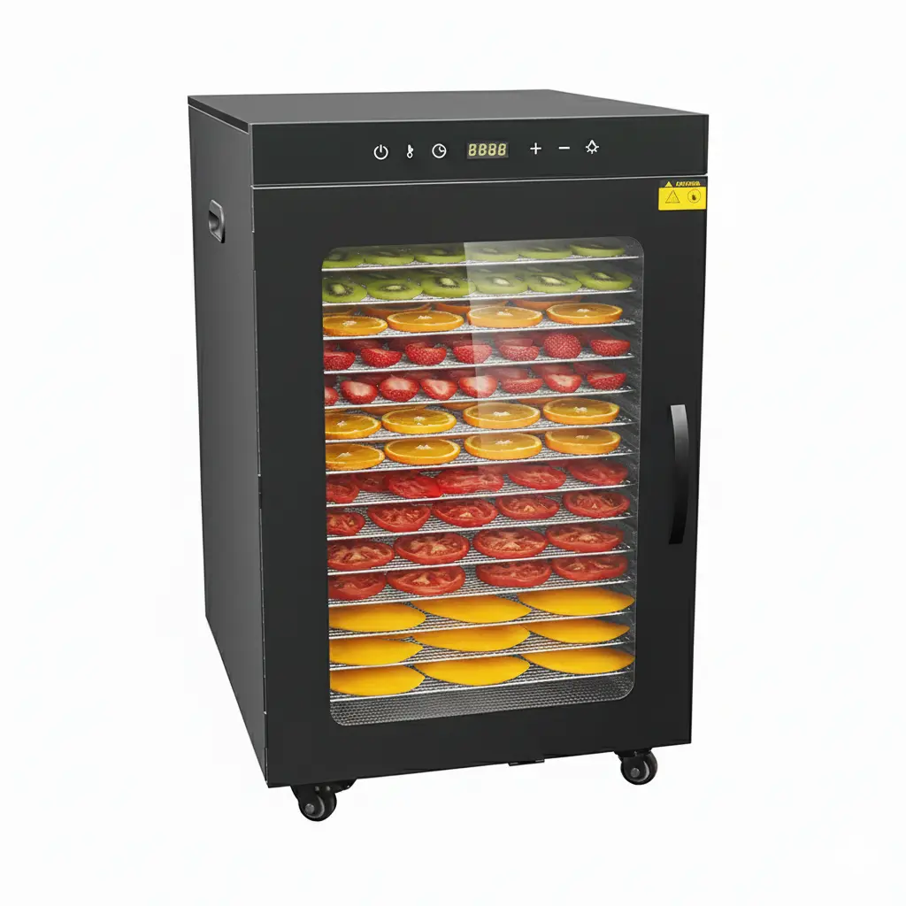 Hakka Stainless Steel 16-Trays Chrome-Plated Food-Safe Food Dehydrator with Led Lighting, Drip Tray, 110V/60Hz Plug, 1450W, 86°F-194°F, 24H Adjustable Timer, for Families, Restaurants, Jerky
