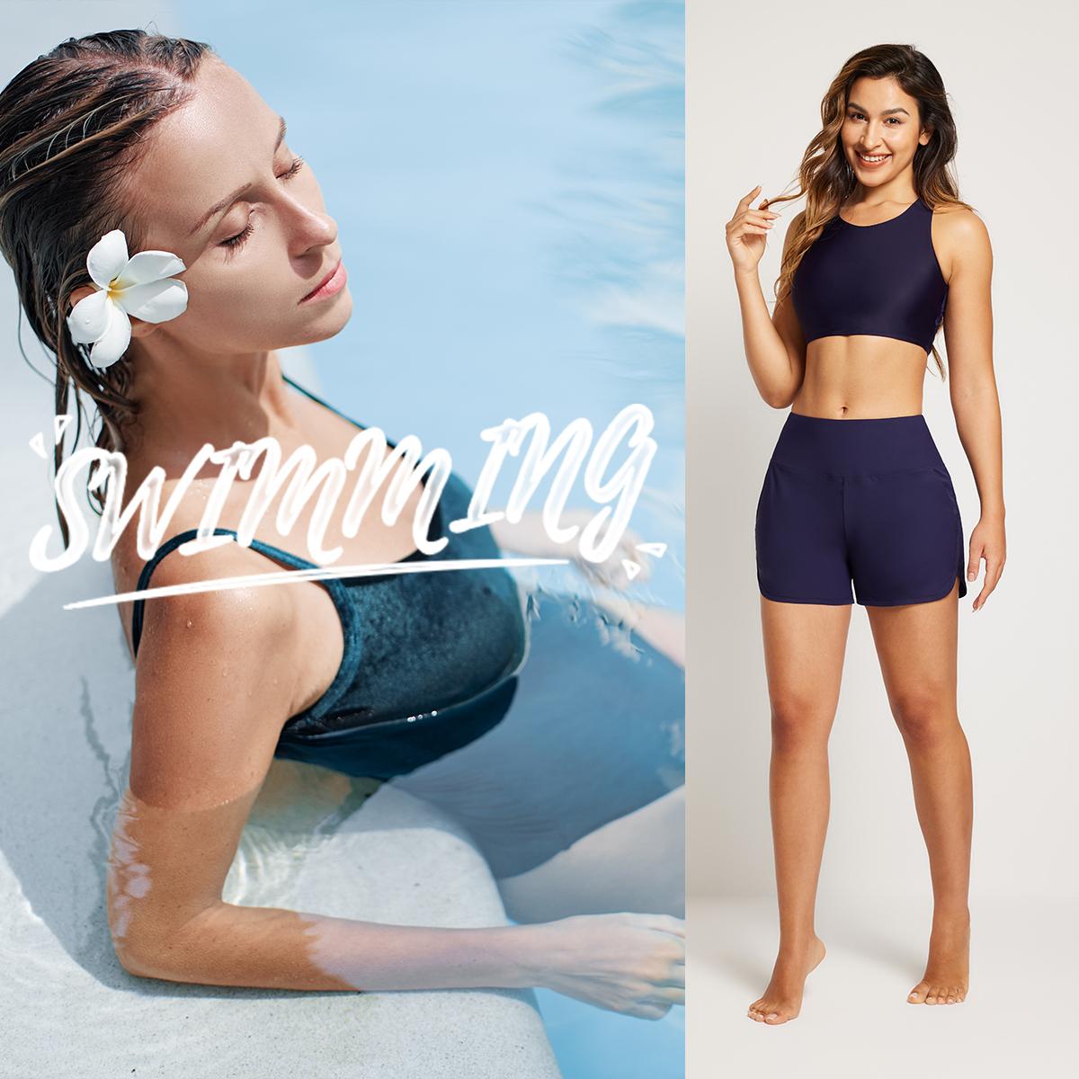 baleaf Women's 3''/5"/7''/9'' High Waisted Lightweight Board Shorts Swim/Running/Workout Quick Dry with Pockets Tankini Bottoms Bathing Suits Plus Size Bermuda Shorts