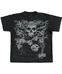 Y2K Retro Futuristic Graphic T-Shirt - Black Edgy Skull & Flame Print Streetwear Tee, Hip Hop T Shirt, Street Style Clothing, Animeinspired Print, Womenswear Menswear Top Underwear Tshirt Cotton Soft