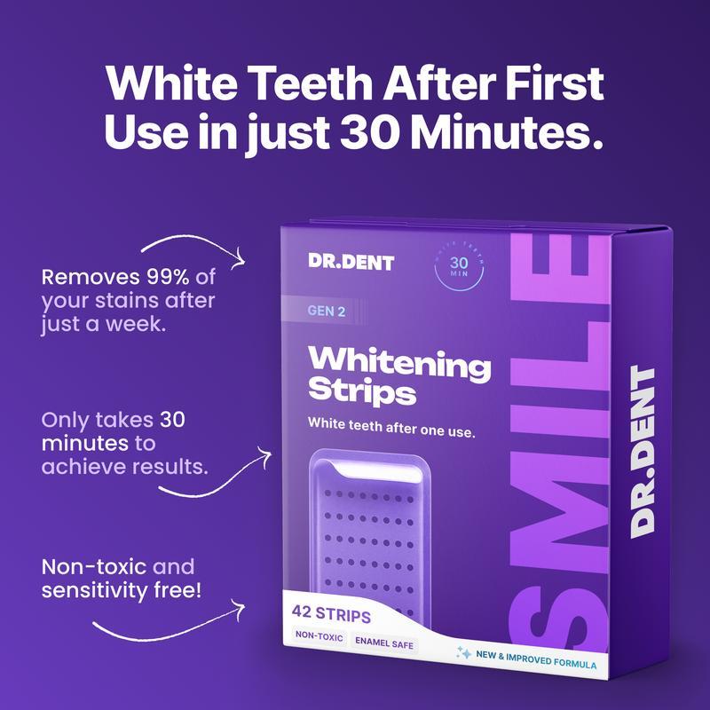 DRDENT Purple Teeth Whitening Strips - 42 Strips 21 Whitening Sessions - Safe for Enamel - Tooth Stain Treatment - Non Sensitive Teeth Whitening - Peroxide-Free