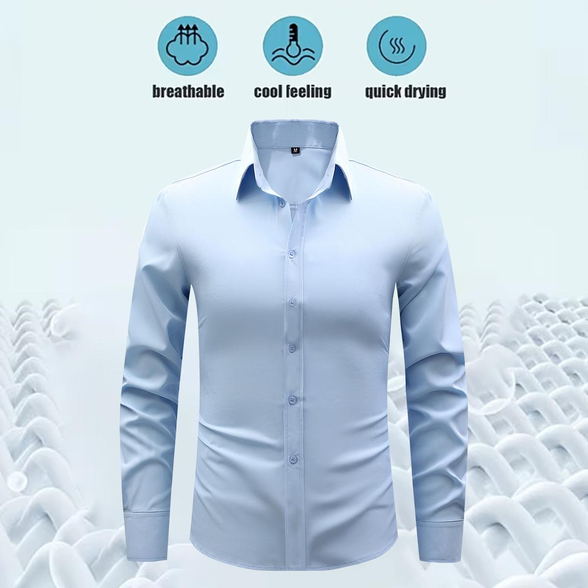 Men's Shirt Long Sleeve Wrinkle-Free Four-Sided Stretch Business High-End Shirt