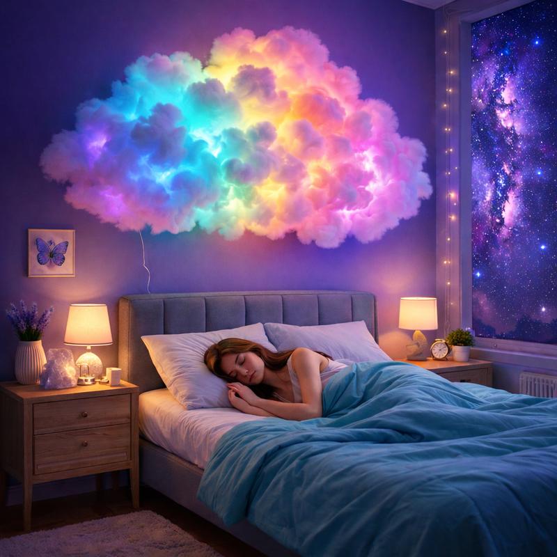 3D RGB LED Cloud Light with DIY Installation Multi-Color Lighting Lightning Effect & Music Rhythm Sync Perfect for Valentine’s Day Indoor Ambient Decor Includes a 5M RGB LED Strip Kit
