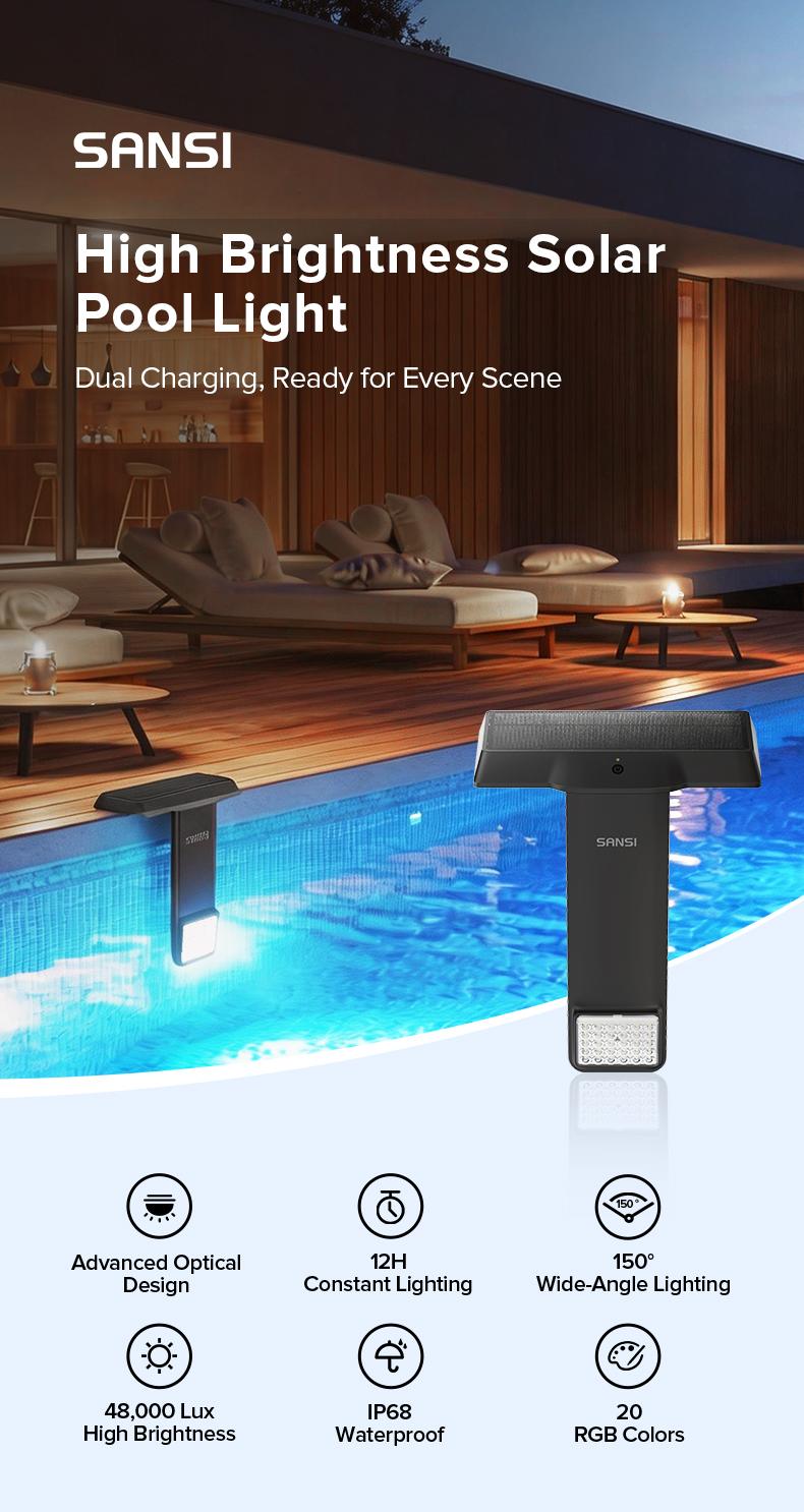 SANSI Solar Poolside RGB Light with Remote, Waterproof Submersible Pool Light for Inground & Above Ground Pools – Enhance Summer Pool Fun, Perfect Mother’s Day Gift & Outdoor Decoration