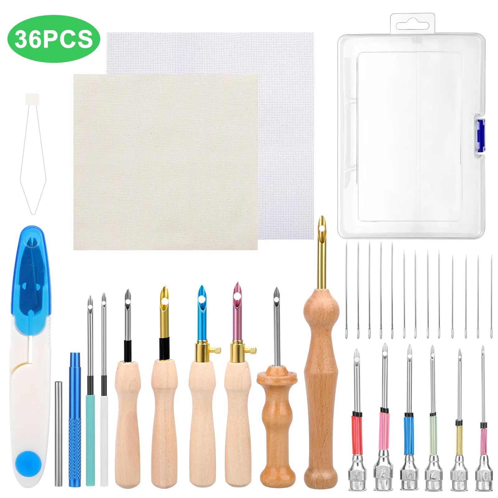 36Pcs Punch Needle Kit for Beginners - Embroidery Stitching Craft tool ,DIY Sewing Supplies,Include Needle Threader And Cloth, Handmade knitting Gift for Adults