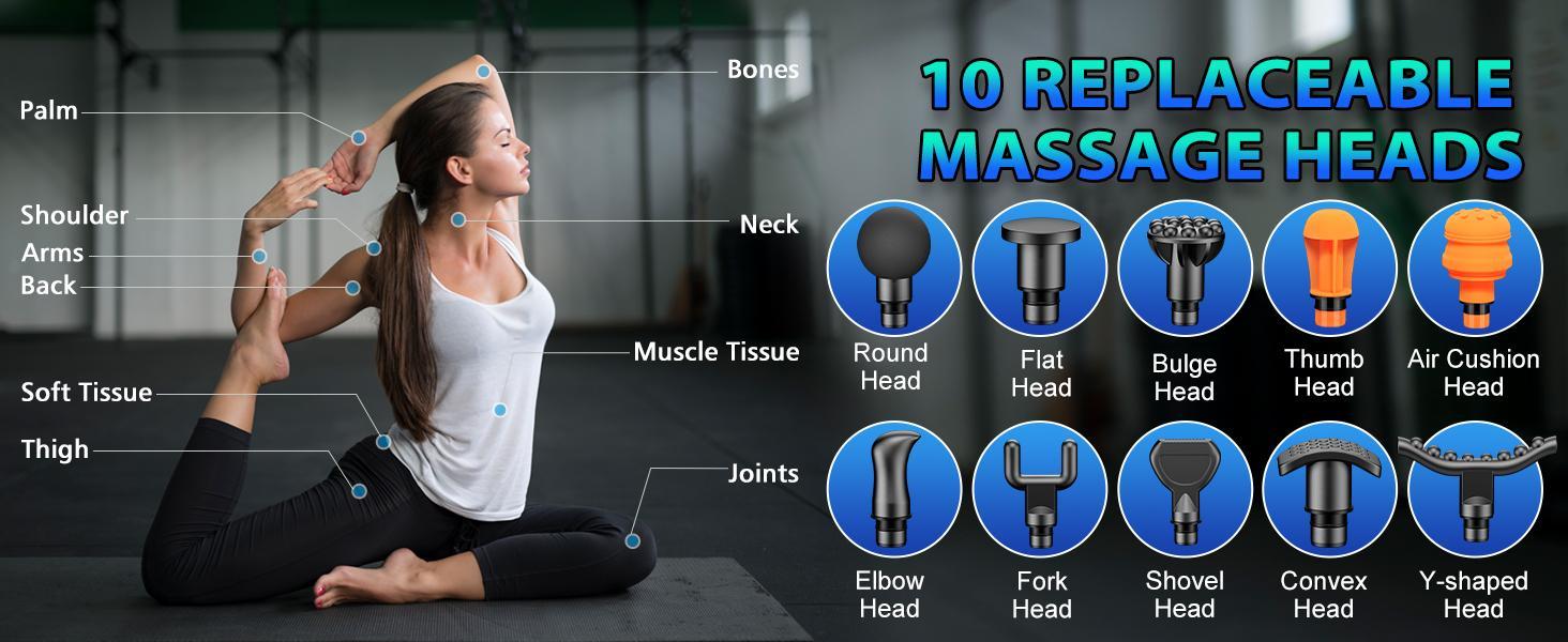 TOLOCO deep tissue massage gun features 10 heads and a silent brushless motor. Ideal for athletes and pain relief. Perfect cordless Christmas gift! Adjustable Massager