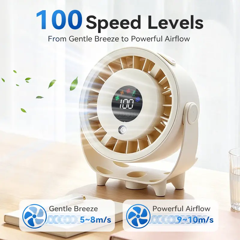 Qawtor Misting Desk Fan with Long-Lasting Battery, 100-Speed Rechargeable Personal Fan with LED Display, Quiet Portable Table Fan for Home, Office & Bedroom tiktokshopbacktoschool,back to school,back to school haul
