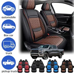 For Dodge Ram 1500 2500 3500 Car Seat Covers with Comfort 3D Foam Back Support, Full Napa Leather Full Surround Design with Storage Bag, Front Rear Cushion Pad Full Set, Waterproof 5 Seat Covers For Car Pickup Truck Interior Decoration Accessories