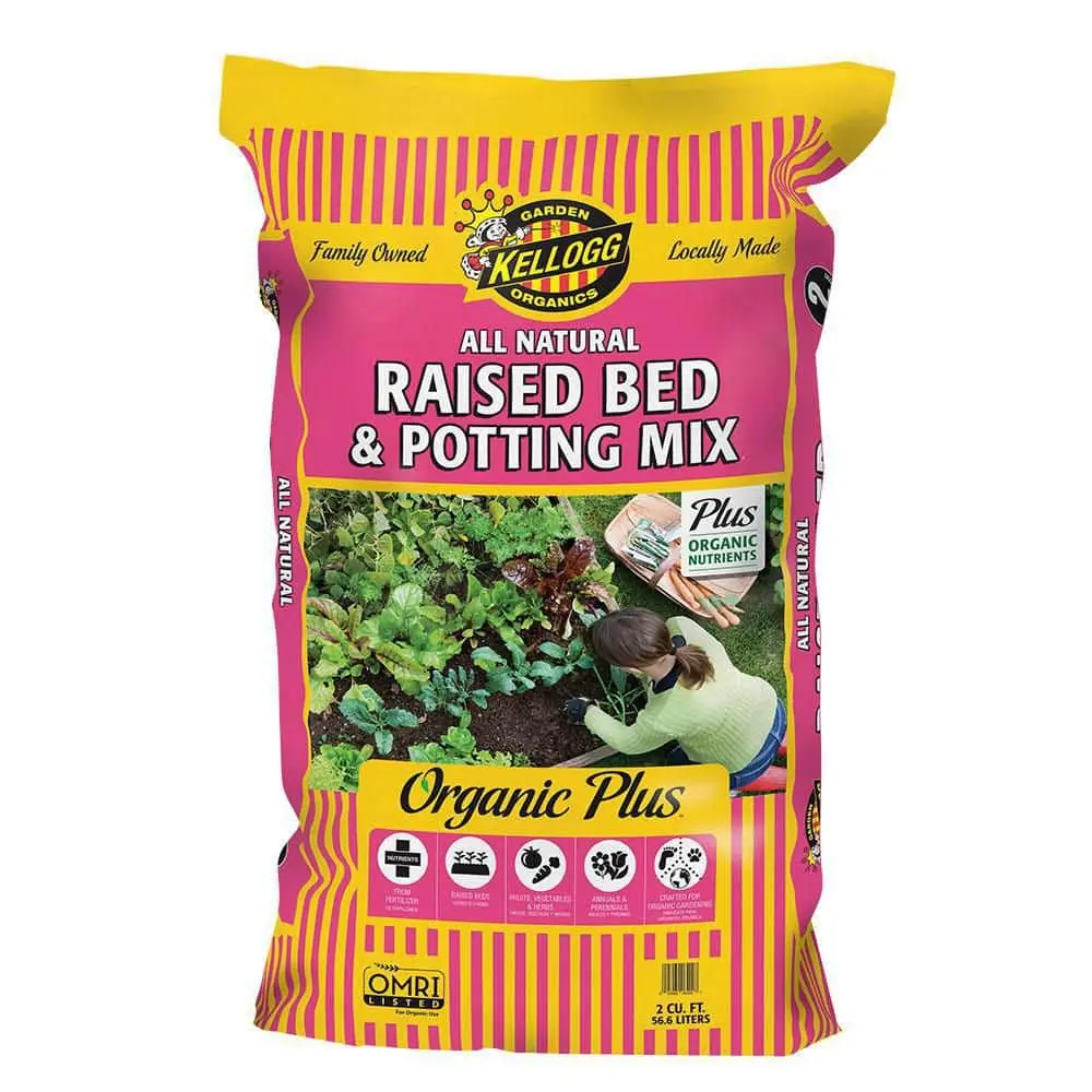 Kellogg Garden Organics Organic Raised Bed and Potting Mix, All Natural Premium Soil 2 cu. ft., OMRI Listed