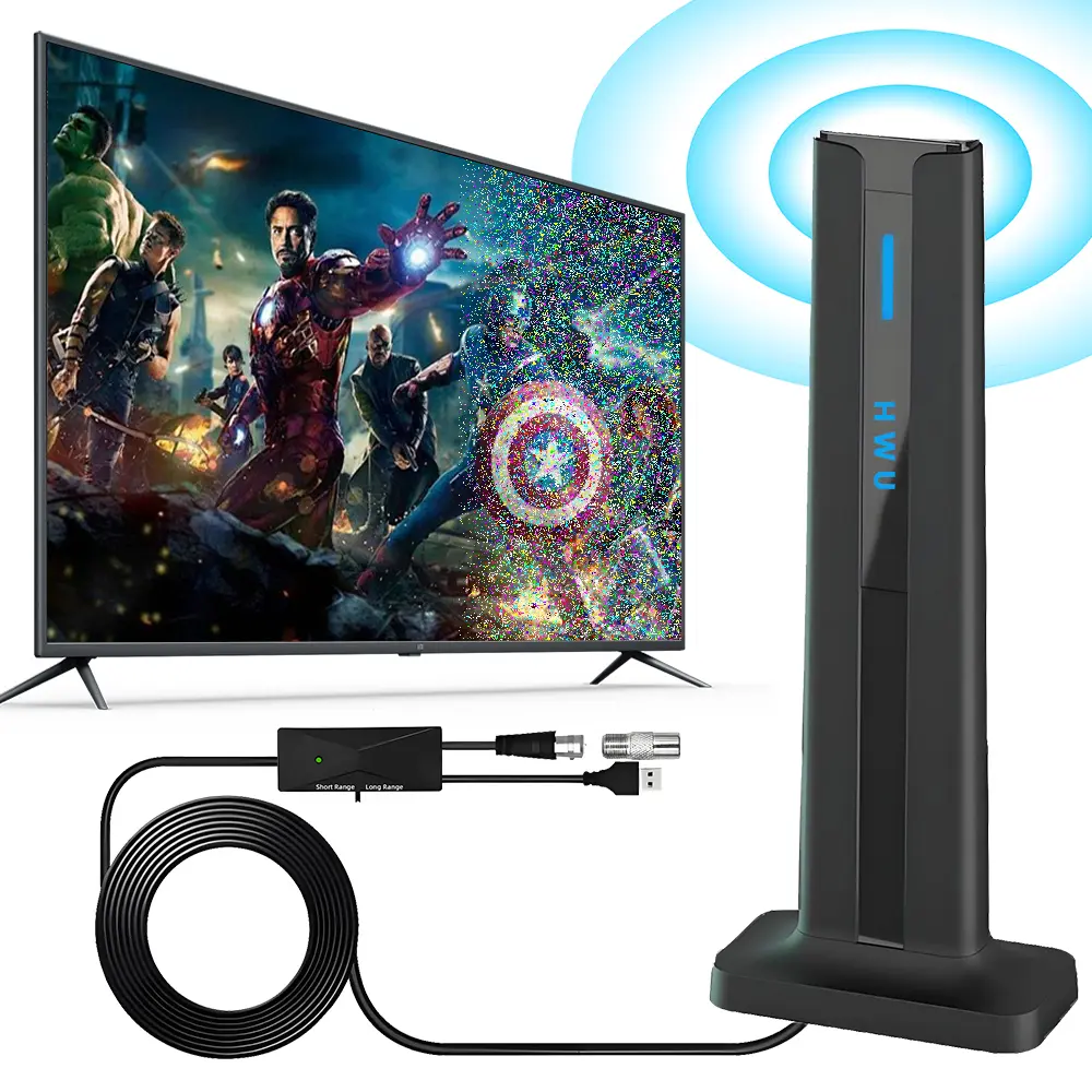 HWU Digital TV Antenna for Local Free Channels, IndoorOutdoor HD Antenna for Smart TV with Amplifier Signal Booster, Easy Setup Antenna for TV, Long Range Reception installation  , Support 4K 1080p Hdmi Cable