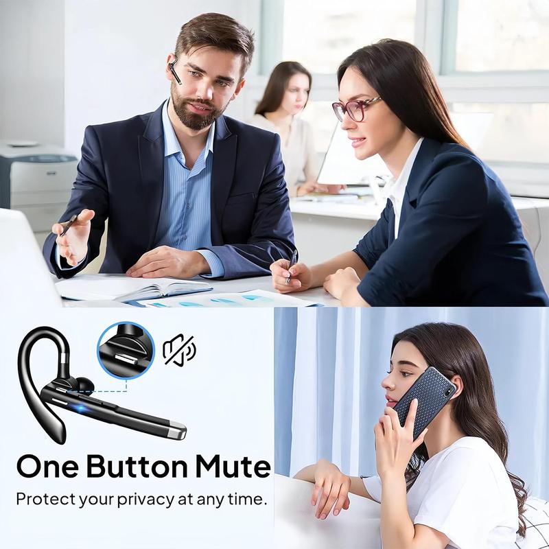 PUKEGM Bluetooth Trucker Headset, Wireless Bluetooth Earpiece for Cellphone with 500mah Charging Case 80h Playtime V5.2 Dual Mic Noise Cancelling Hands-Free Earphones for Office Driver Audio Headphones