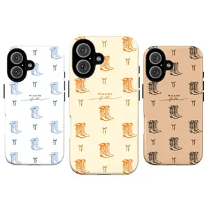 Christian Walk By Faith Tough Phone Case – Western Cowgirl Boots Aesthetic Bible Verse Protective Cover, Inspirational Faith Phone Case Gift, MagSafe Compatible, Shockproof Anti-Drop, Glossy Scratch-Resistant Full Protection for iPhone