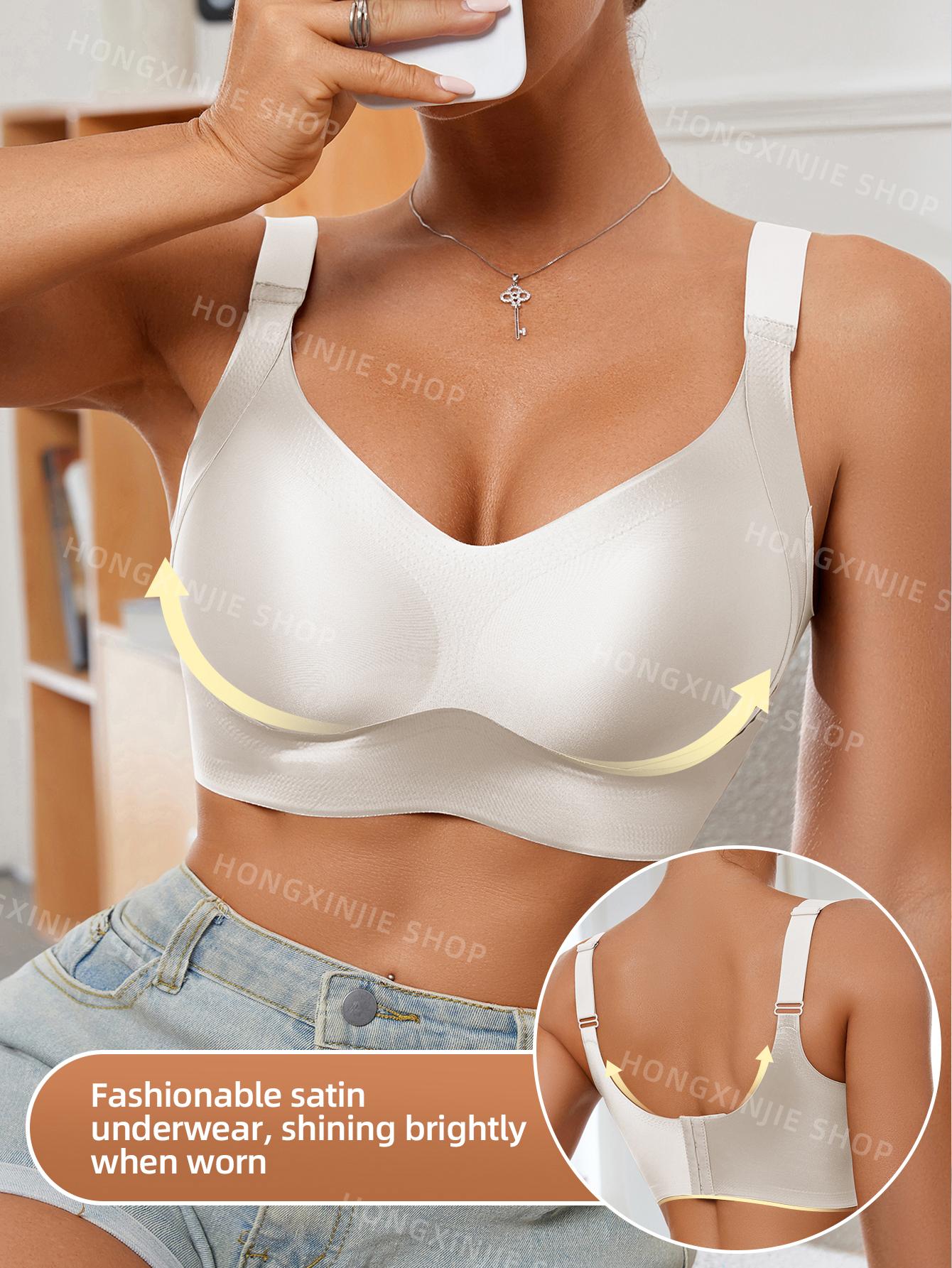 3pcs Women's Solid breasted Adjustable Wireless Bra, Womenswear Lingerie for All Seasons Valentine's Day, girl bra,Soft Comfortable Breathable Ribbed Push Up Seamless Bra, gift
