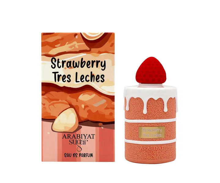 Arabiyat Sugar Strawberry Tres Leches Eau de Parfum - Gourmand Floral Perfume for Women with Creamy Vanilla, Caramel & Marshmallow Notes, 3.4 fl oz, Floral Eau Perfume, Strawberry Scent, Single Item, Deep Floral Perfume