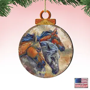 Designocracy 8591259-JB-S2 5 x 5.5 in. Let Them Run Horse Heads Wooden Ornaments - Set of 2