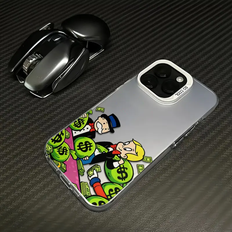 Bold Cash Graffiti Monopoly Print Fashion TPU Laser Craft Phone Case for iPhone 17 16 15 14 13 12 11 Samsung Galaxy S25 S24 S23 S22 Anti-Drop Protection